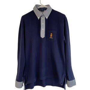 Vintage Mens M Ralph Lauren Polo Shirt M Bleecker Crest Long Sleeve Navy